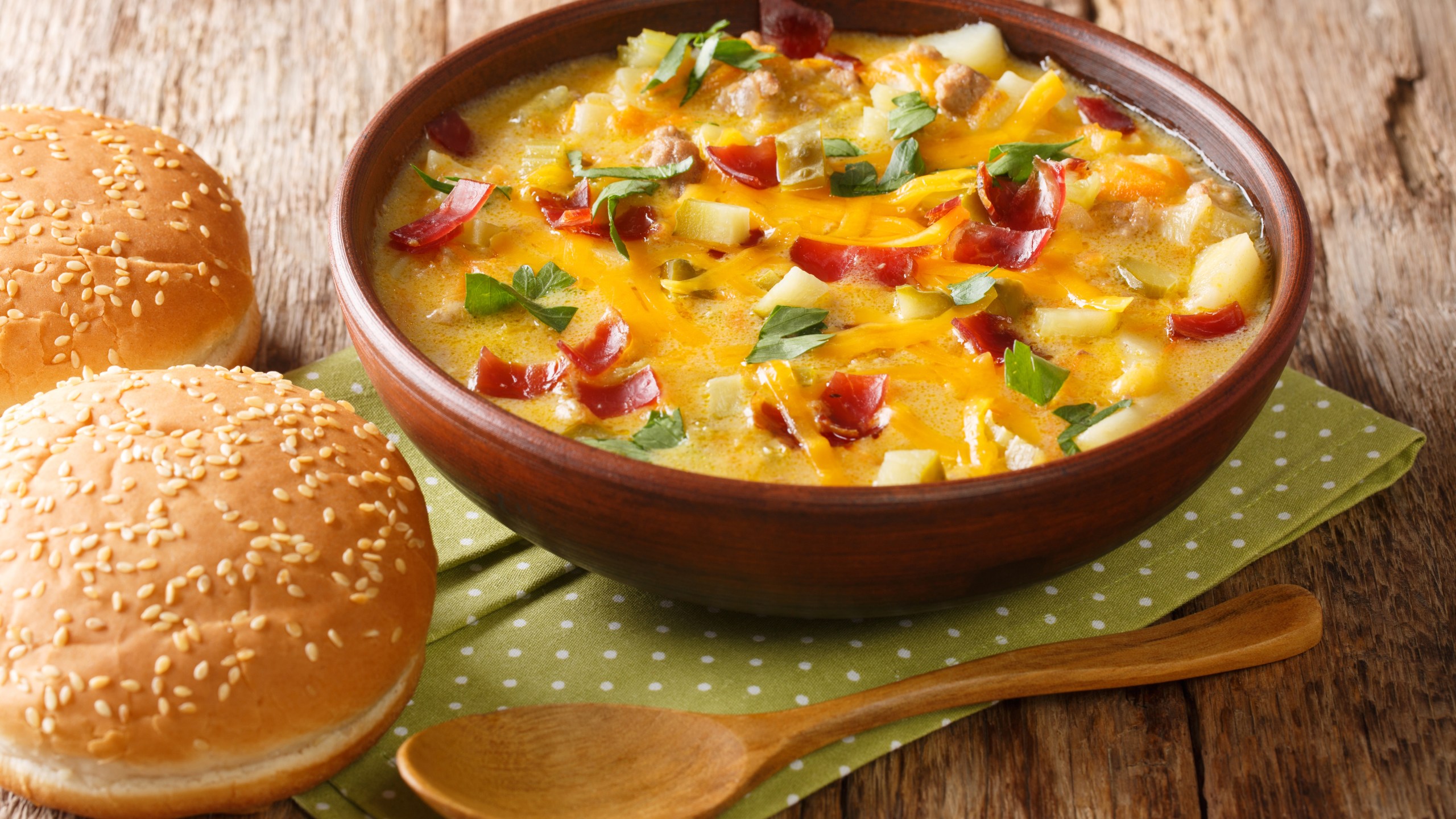 Cheeseburger soup on cold day