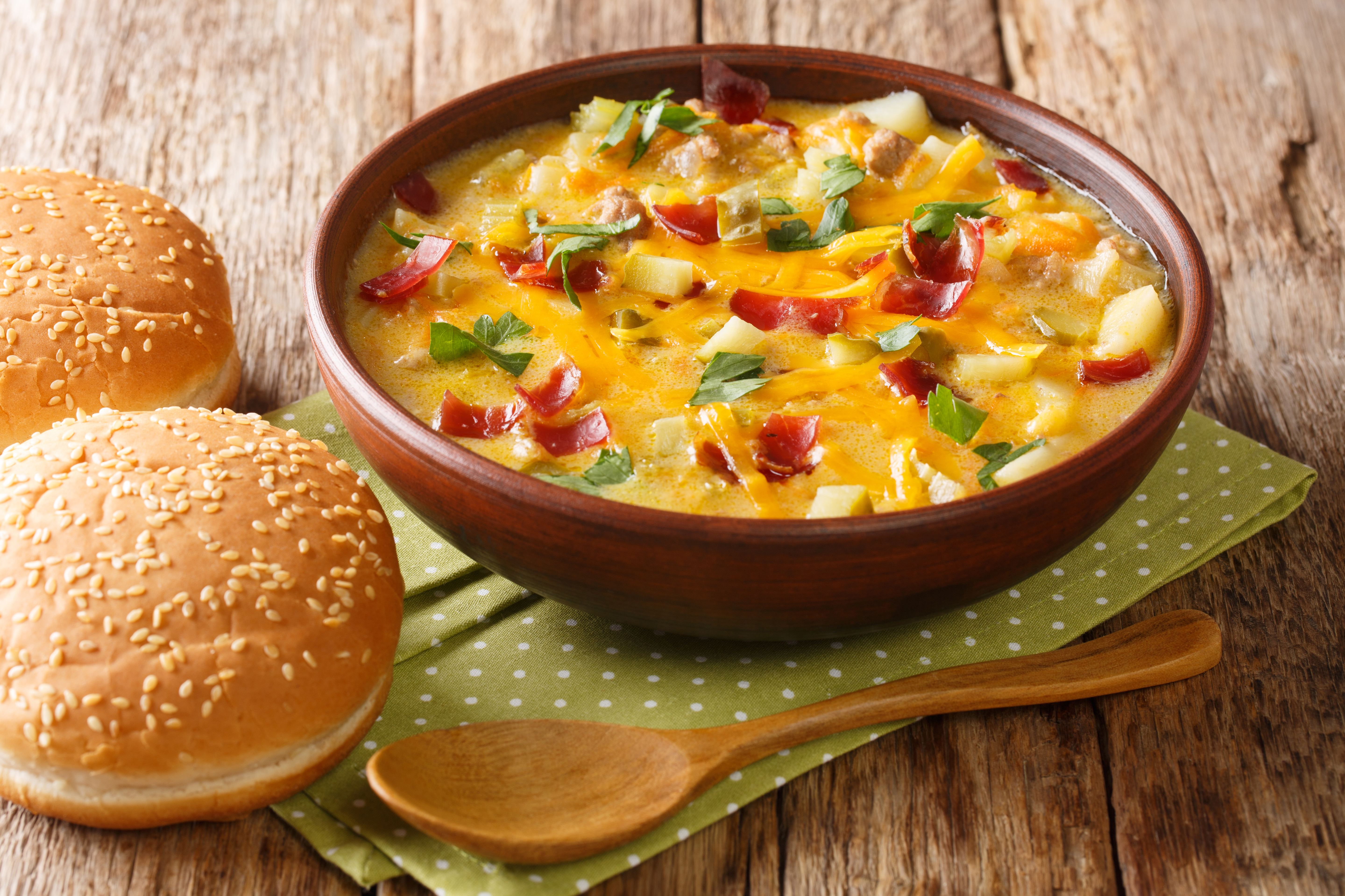 Cheeseburger soup on cold day