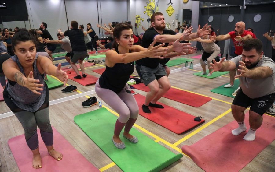 People participate in a yoga class in Arbil, the capital of Iraq's northern Kurdish autonomous region