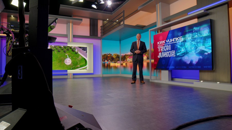 FOX31 Morning News anchor Kirk Yuhnke is seen in a multi-use area of KDVR's new set.