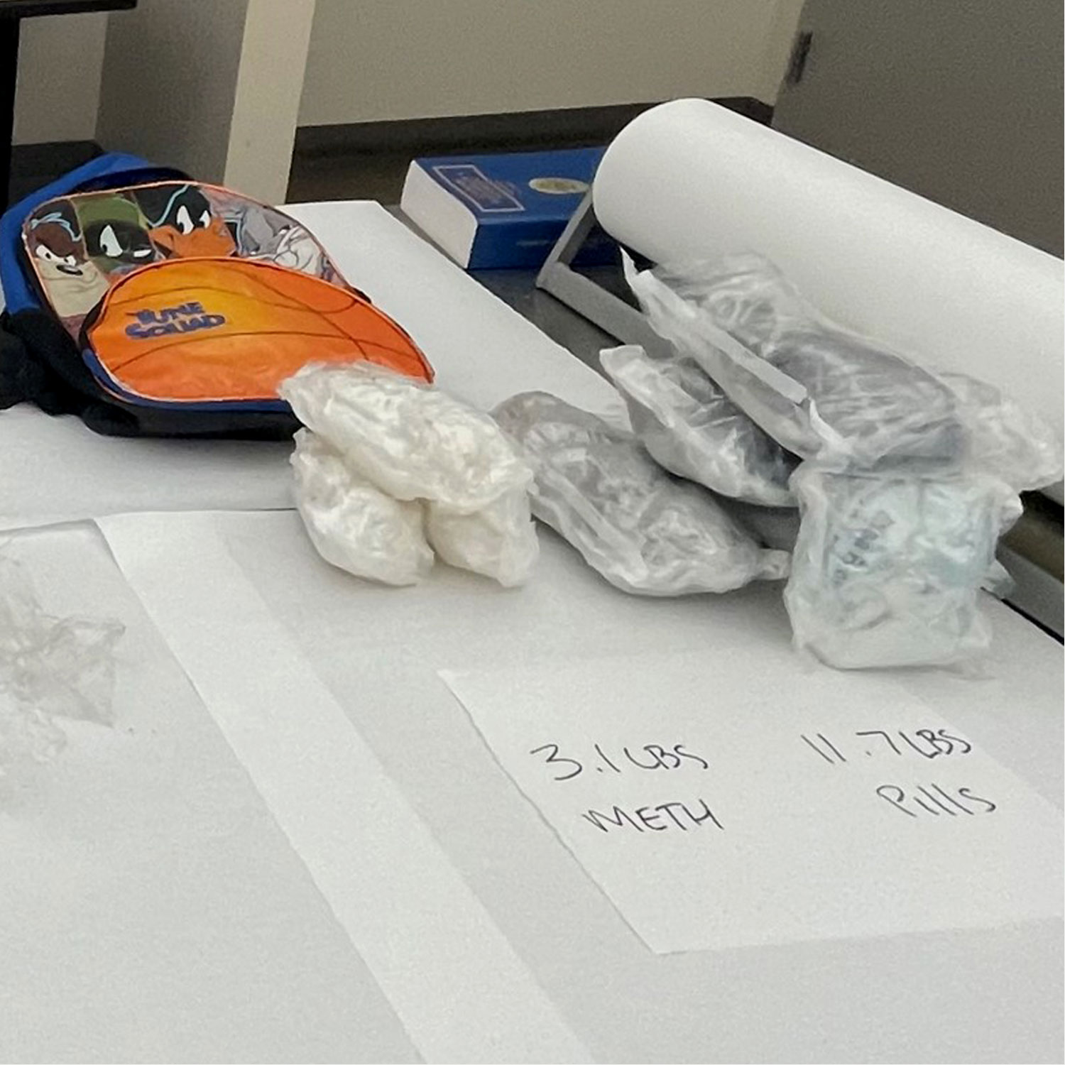 Weld County Drug Task Force drug bust: 11.7 pounds of counterfiet pills possiby containing fentanyl and 3.1 pounds of meth