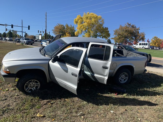 Crashed stolen truck in Wheat Ridge