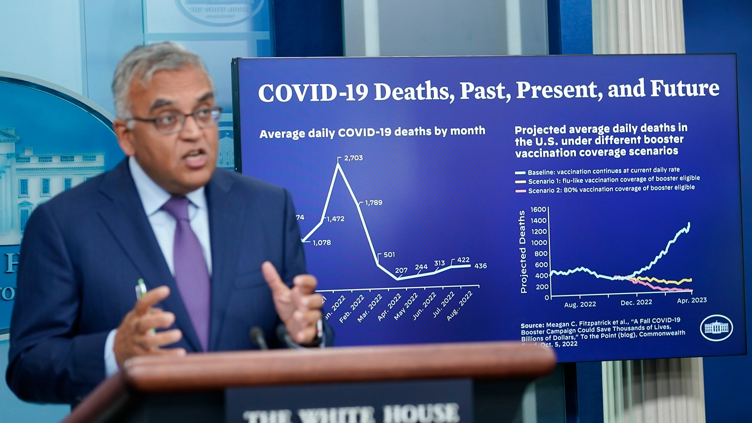 White House COVID-19 Response Coordinator Ashish Jha speaks during the daily briefing at the White House