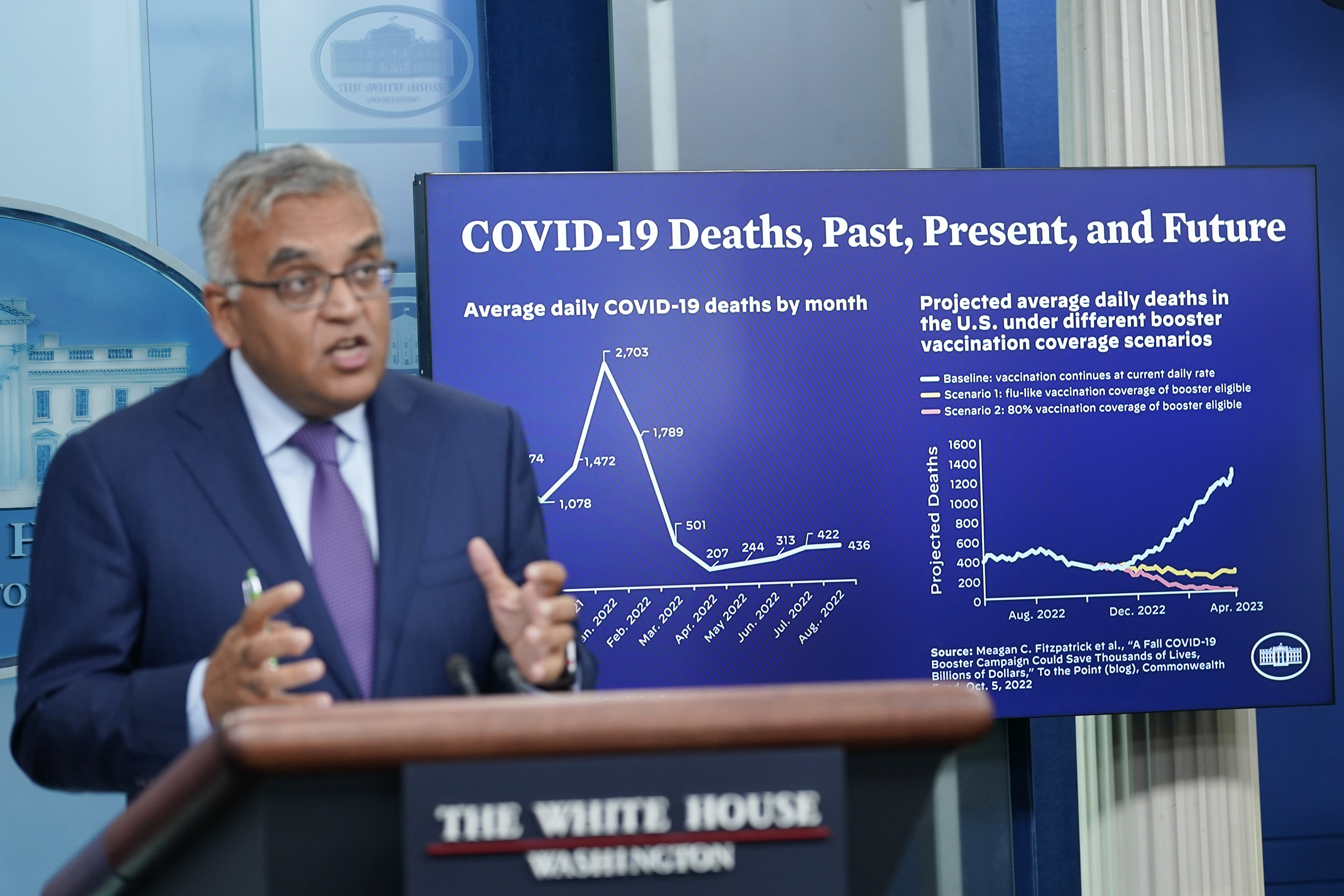 White House COVID-19 Response Coordinator Ashish Jha speaks during the daily briefing at the White House