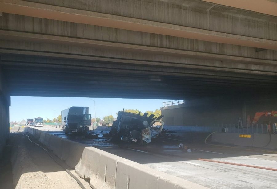 I-25 closed near Loveland due to semi crash, fire