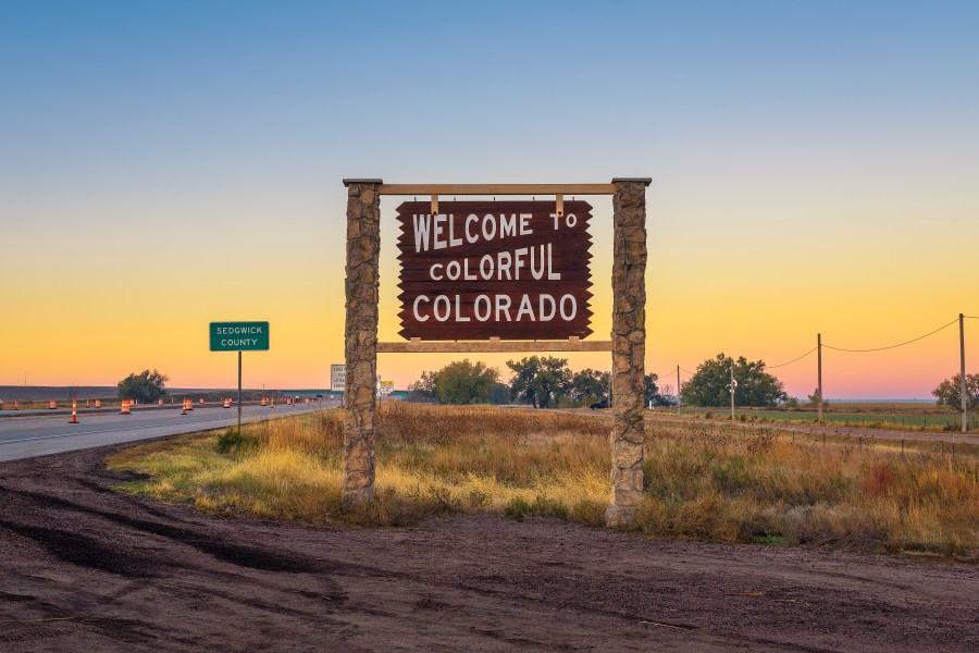 Welcome to colorful Colorado street sign along Interstate I-76