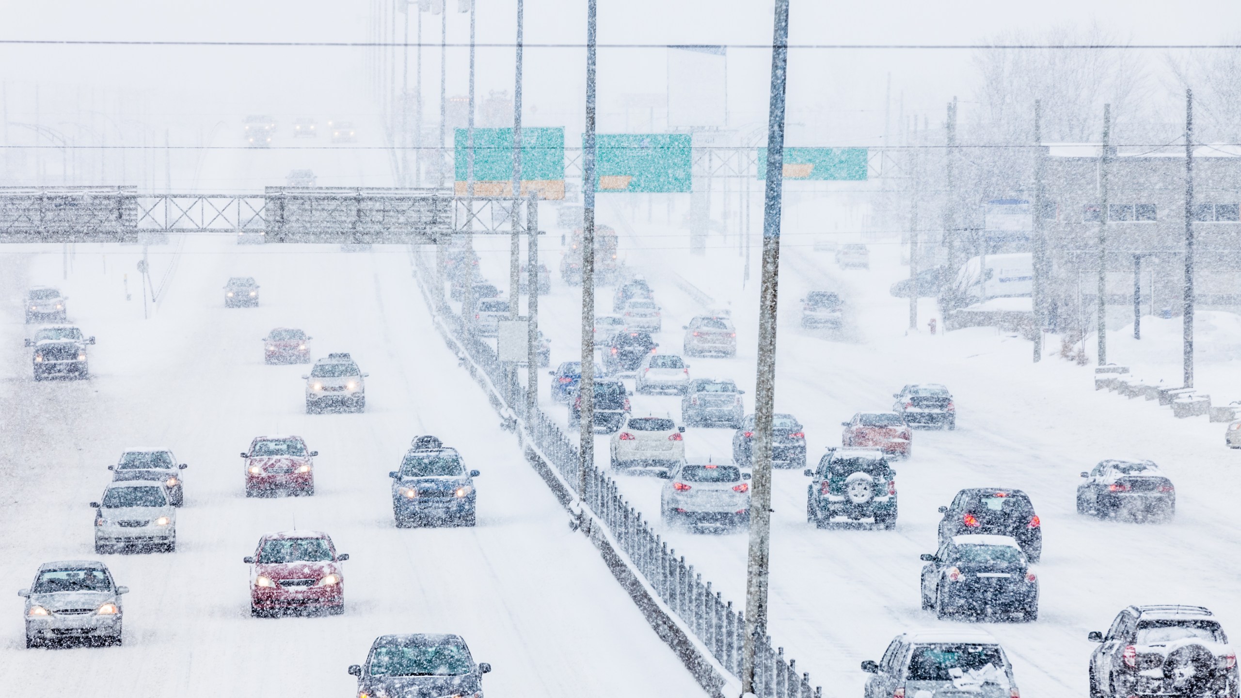 Snowstorm on the Highway during Rush Hour