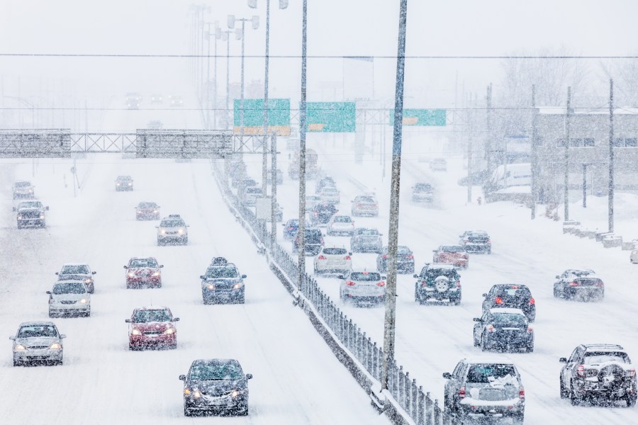 Snowstorm on the Highway during Rush Hour