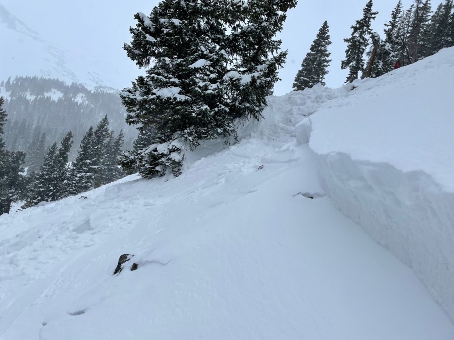 Image looking across the crown face of the avalanche