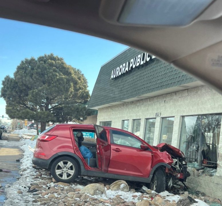 Car crashes into Aurora Public Library