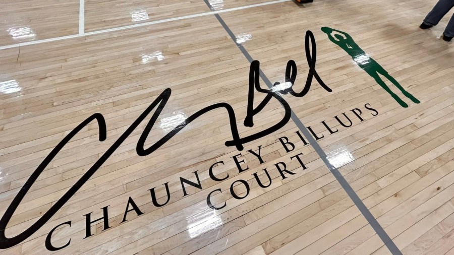 Chauncey Billups honored in DPS high school gym dedication - court signature