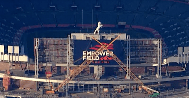 Cranes outside of Empower Field at Mile High