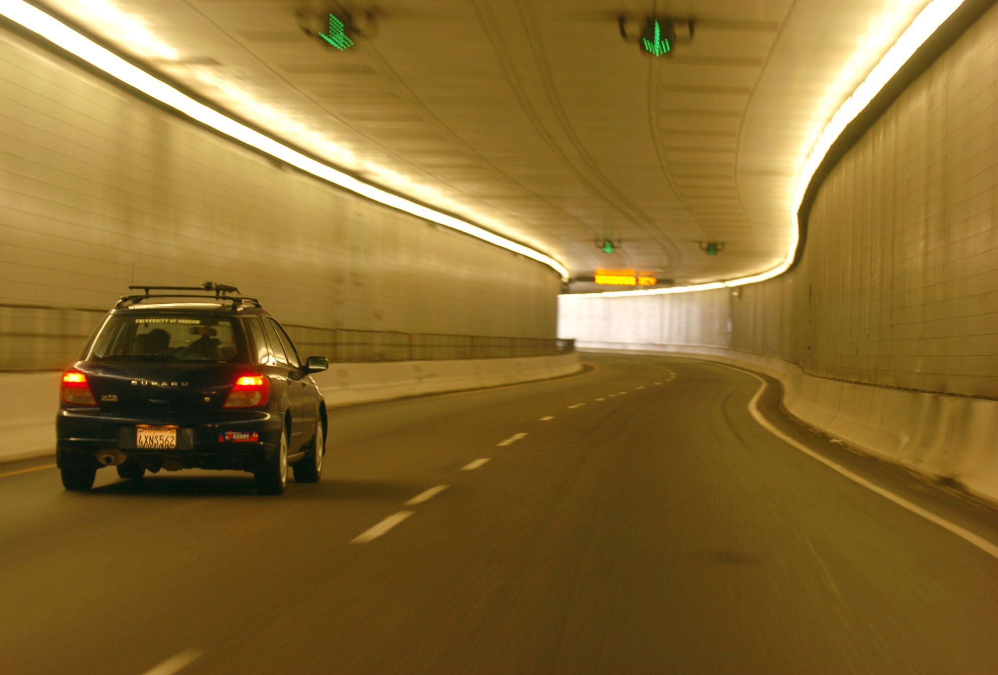 An automobile passes through the Eisenhower Tunnel on Interstate 70