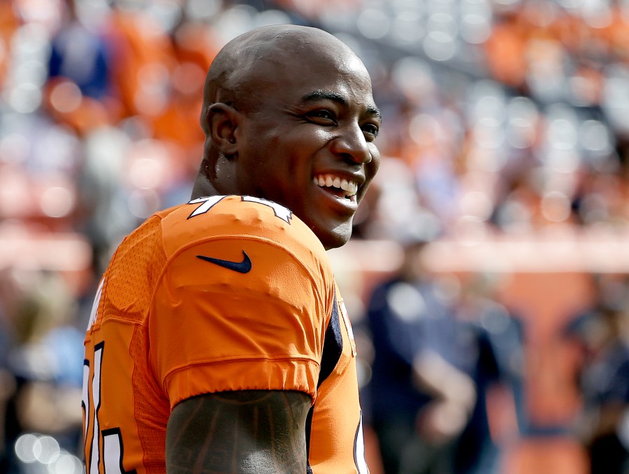 Denver Broncos outside linebacker DeMarcus Ware (94) smiling