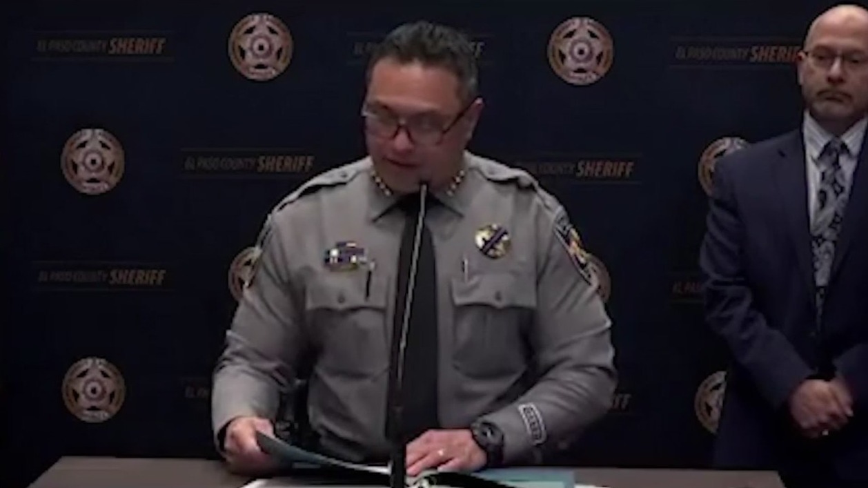 El Paso County Sheriff Joseph Roybal speaks at a lectern