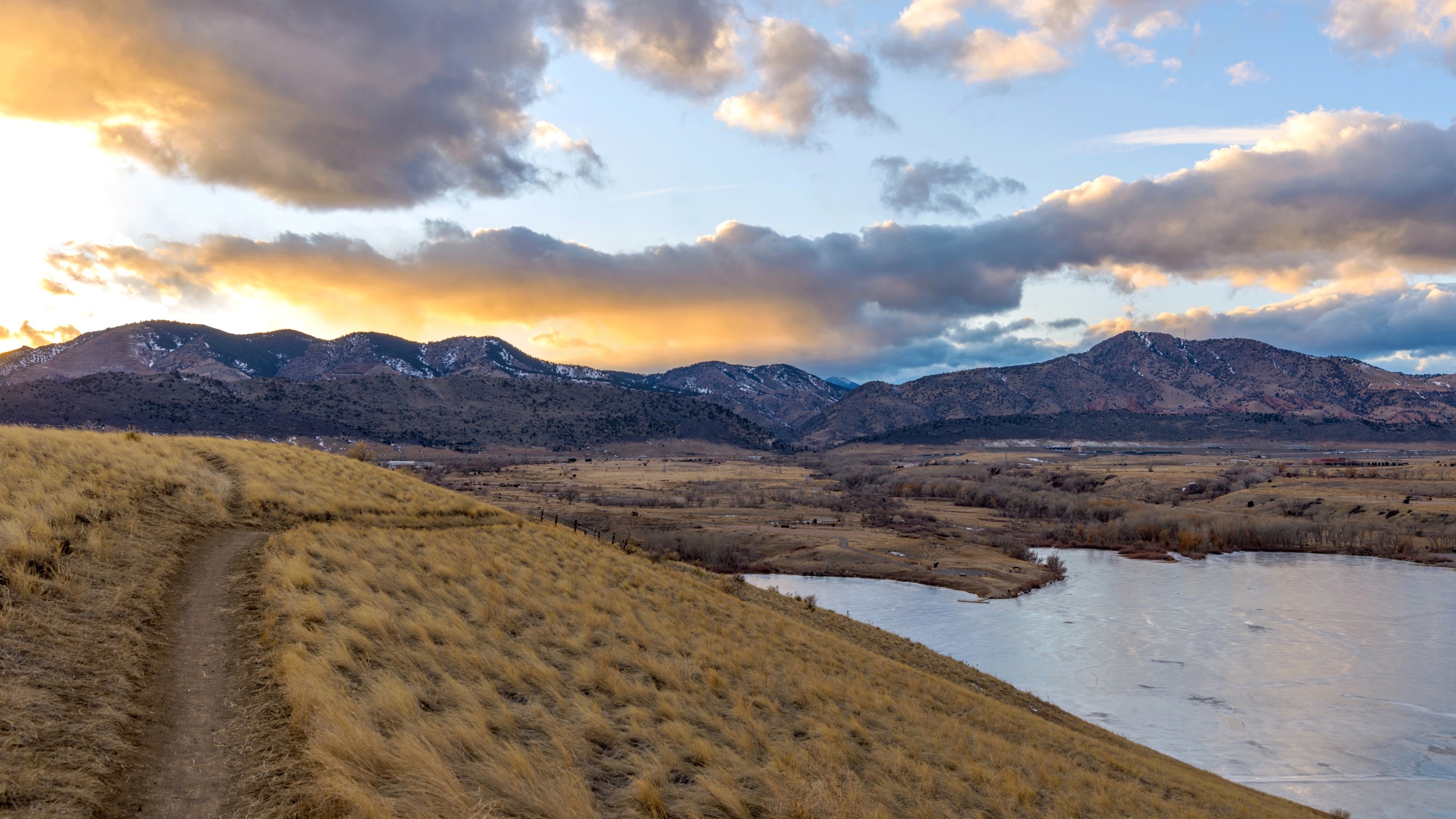 Sunset Mountain Park - A panoramic winter sunset view at Bear Creek Park. CO, USA.