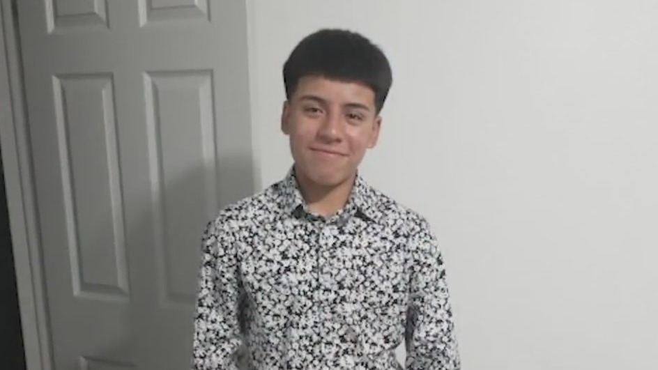 A young teen smiles for the camera in a button-down shirt