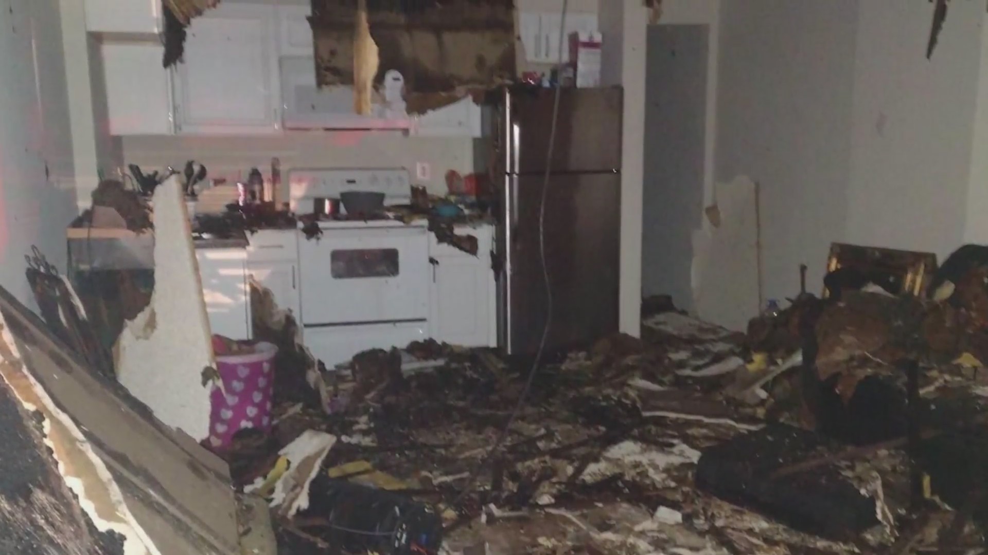 The interior of an apartment destroyed by fire