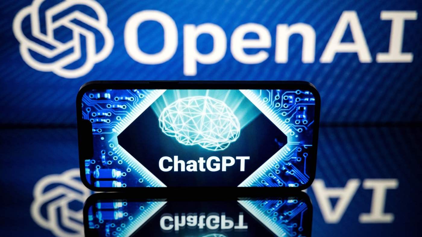 Screens displaying the logos of OpenAI and ChatGPT