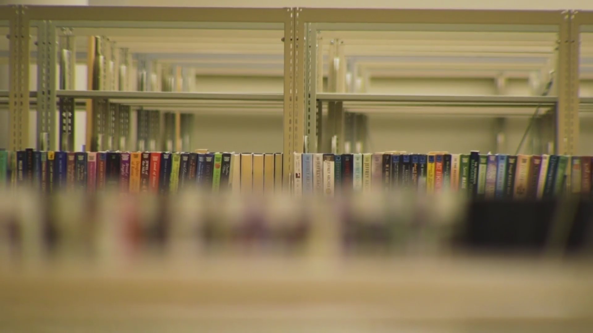 Books on a library shelf