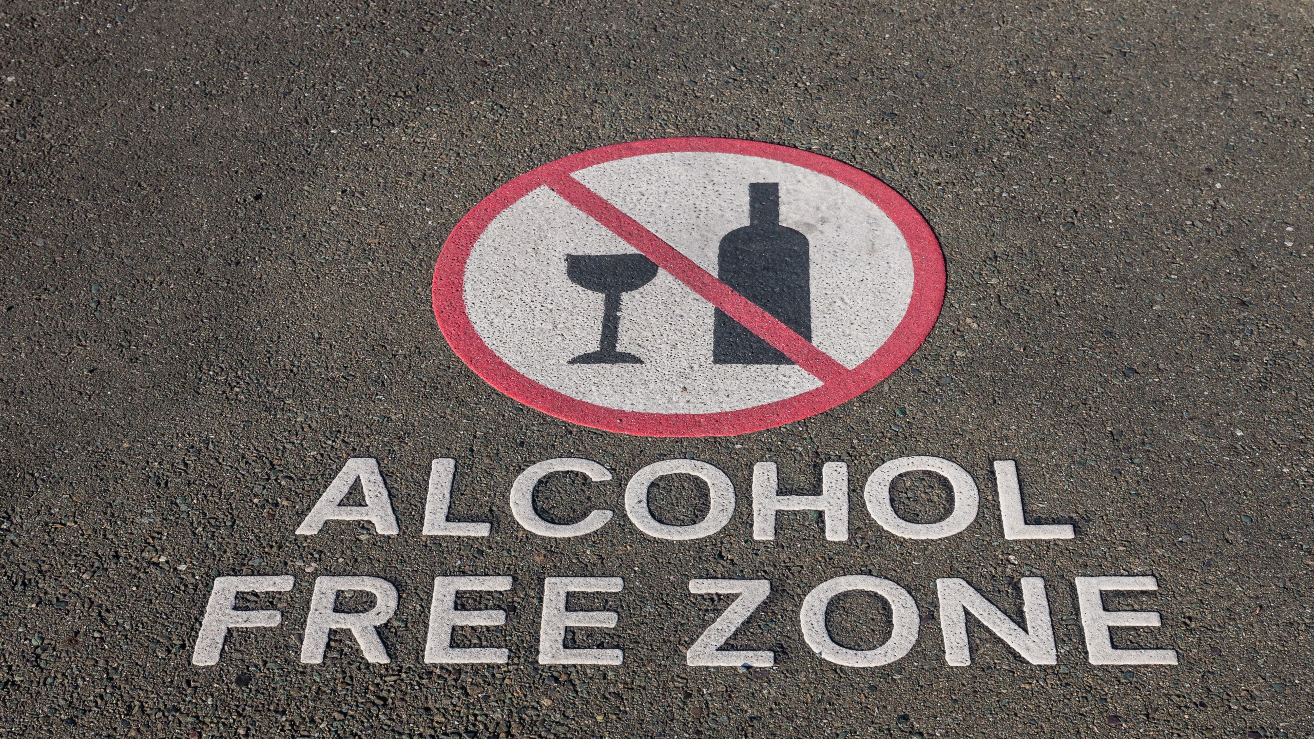 alcohol free zone sign on pavement