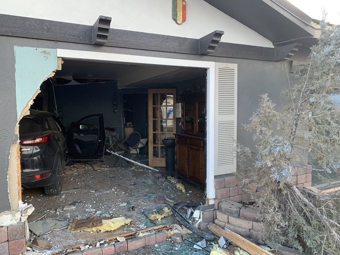 Wheat Ridge police and Arvada Fire responded to a car crashing into a business on Monday evening.