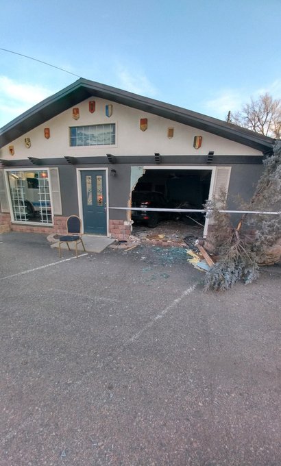 Wheat Ridge police and Arvada Fire responded to a car crashing into a business on Monday evening.