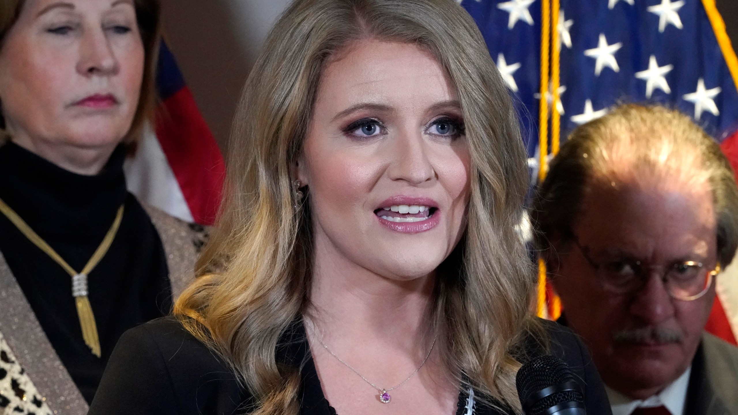 Jenna Ellis speaks during a news conference at the Republican National Committee headquarters