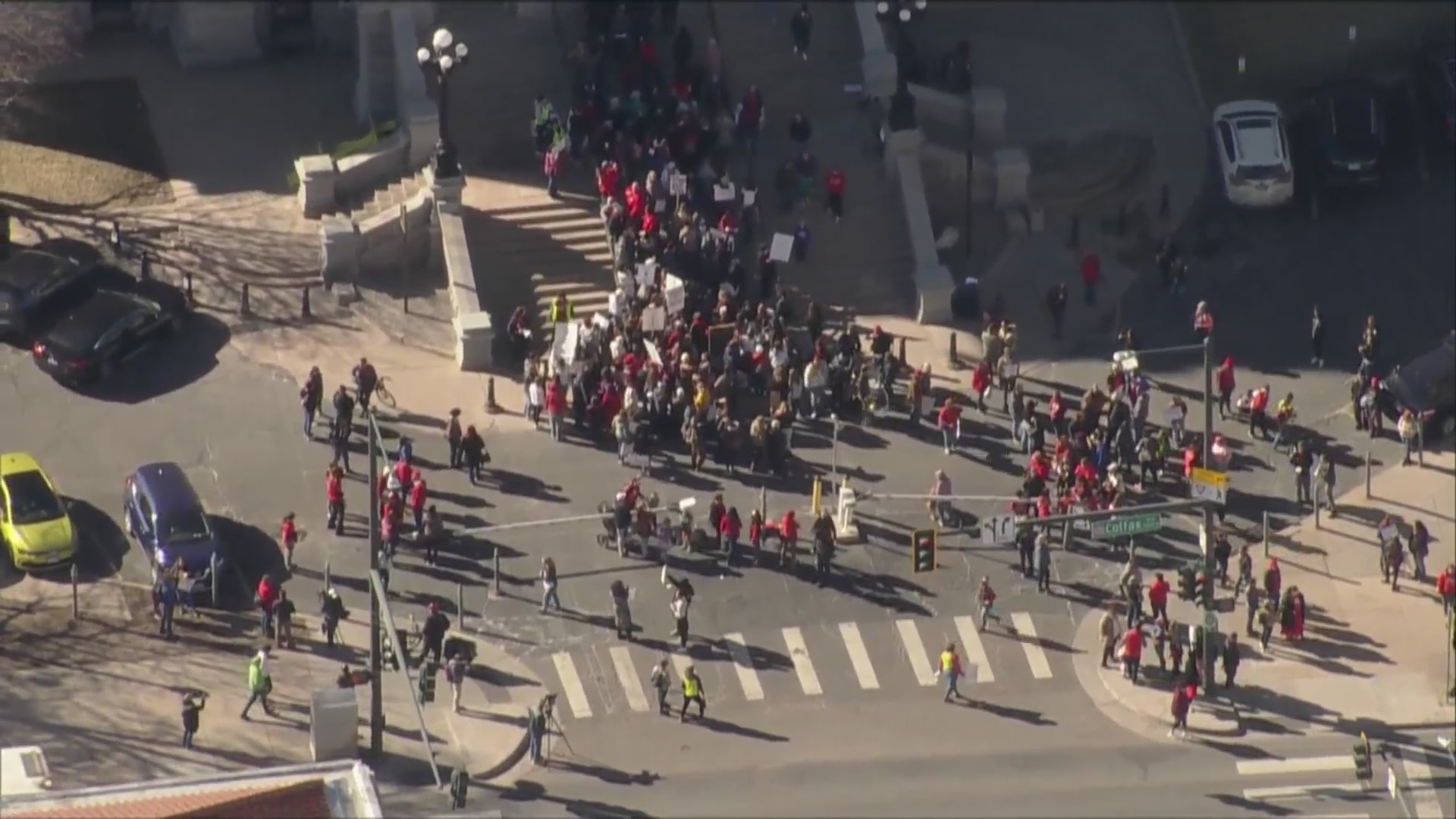 Protesters gather outside the Colorado State Capitol