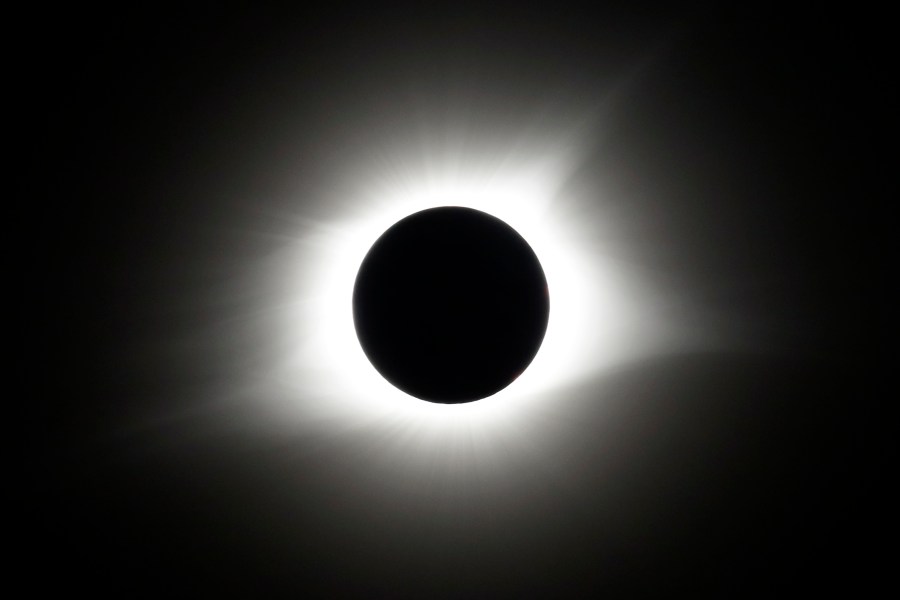 FILE - The period of total coverage during the solar eclipse is seen near Hopkinsville, Ky. Monday, Aug. 21, 2017. The location, which is in the path of totality, is also at the point of greatest intensity. It’s only a year until a total solar eclipse sweeps across North America. On April 8, 2024, the moon will cast its shadow across a stretch of the U.S., Mexico and Canada, plunging millions of people into midday darkness. (AP Photo/Mark Humphrey, File)