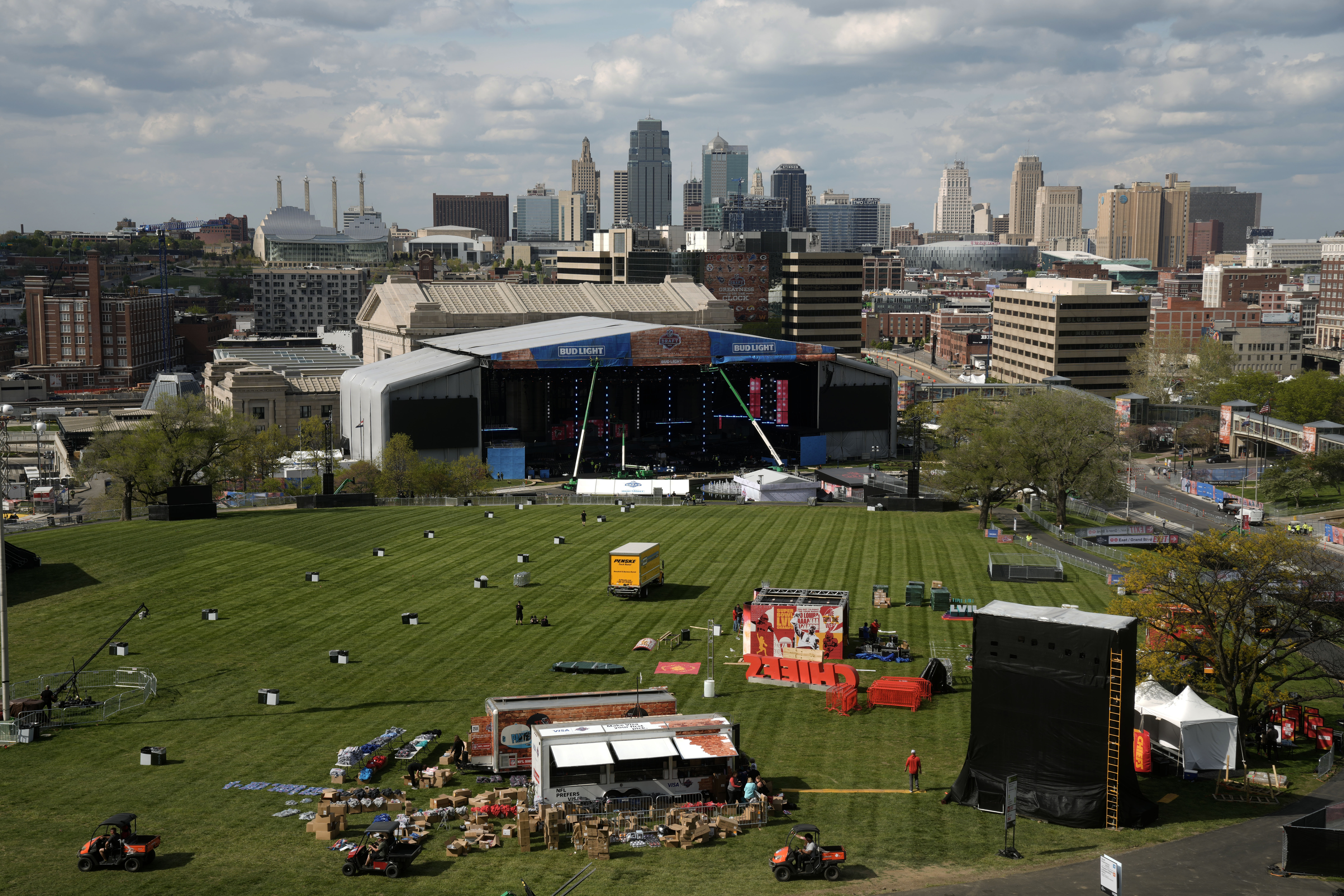 Preparations for the NFL Draft continue Tuesday, April 25, 2023, at Union Station in Kansas City, Mo. The draft will run from April 27-29. (AP Photo/Charlie Riedel)