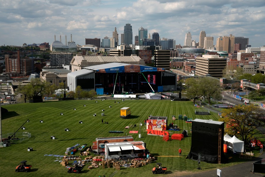 Preparations for the NFL Draft continue Tuesday, April 25, 2023, at Union Station in Kansas City, Mo. The draft will run from April 27-29. (AP Photo/Charlie Riedel)