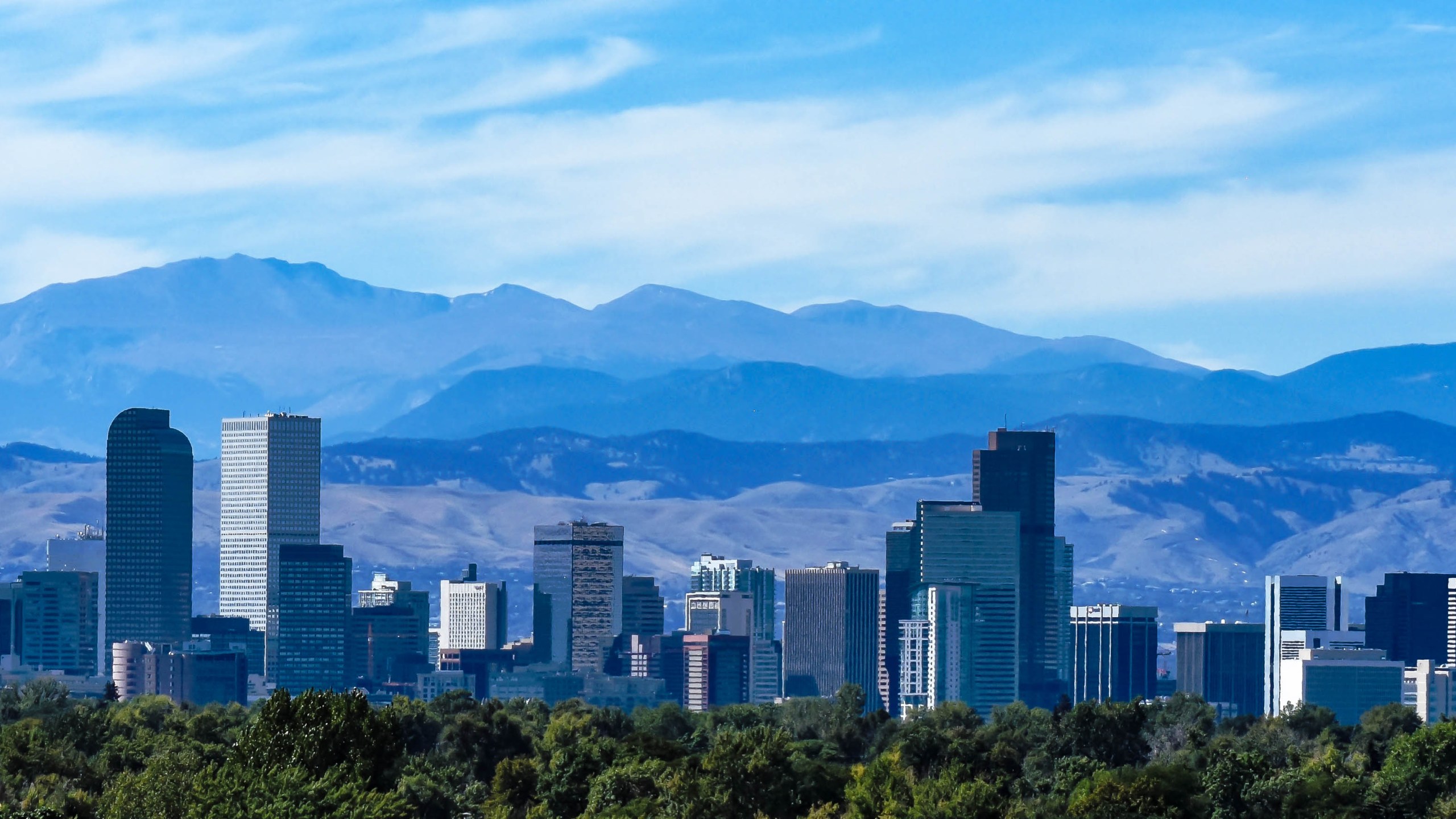 Denver Colorado Skyline Against the Rockies