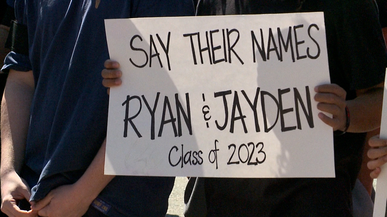 Protest outside of CCSD Monday for deceased students to have their names announced at graduation.