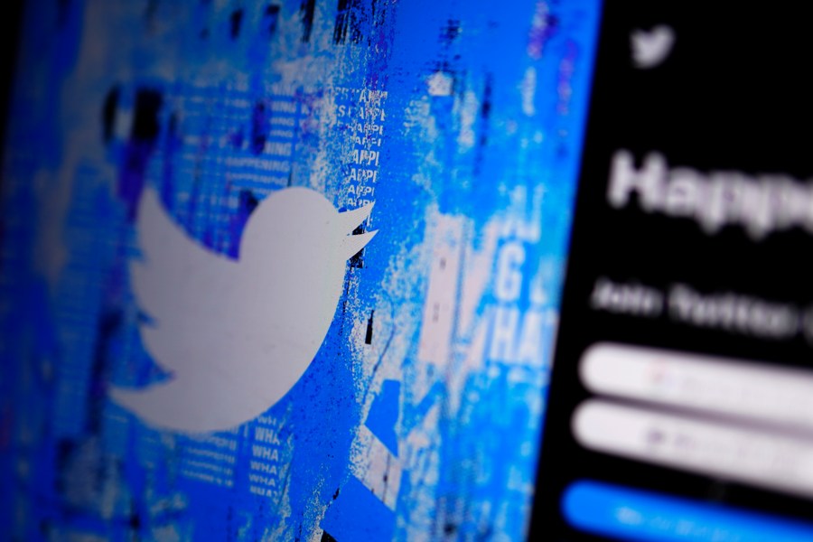 FILE - The Twitter splash page is seen on a digital device, Monday, April 25, 2022, in San Diego. By hiring Linda Yaccarino as Twitter’s new CEO, Friday, May 12, 2023, Elon Musk is welcoming a veteran ad executive to the helm of the social media site. (AP Photo/Gregory Bull, File)