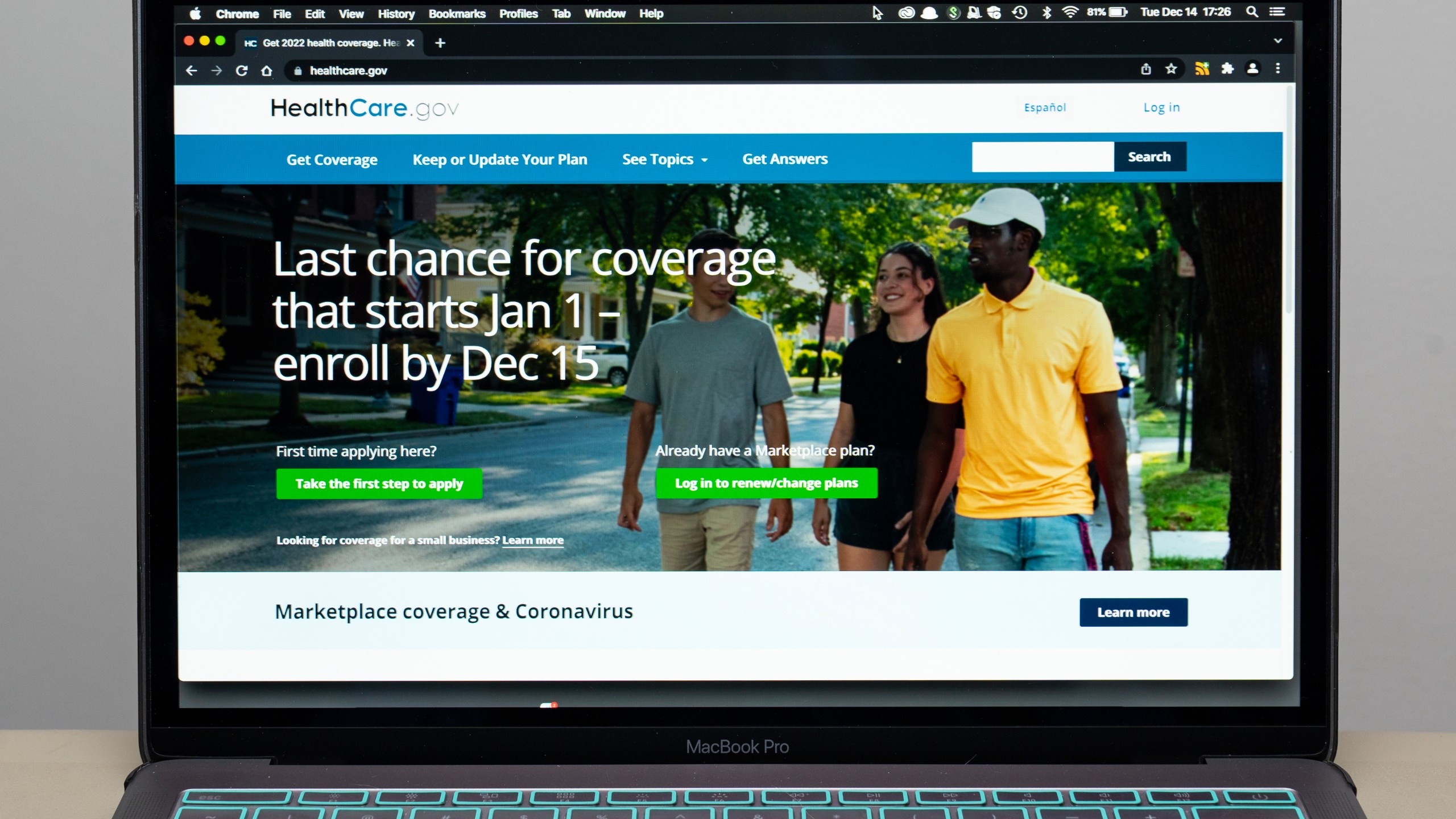 FILE - The healthcare.gov website is seen on Dec. 14, 2021, in Fort Washington, Md. A federal judge's ruling striking down a part of the Affordable Care Act requiring most insurers to cover preventive care including vaccines and screenings for cancer, diabetes and HIV was temporarily put on hold Monday, May 15, 2023, by a federal appeals court in New Orleans. (AP Photo/Alex Brandon, File)