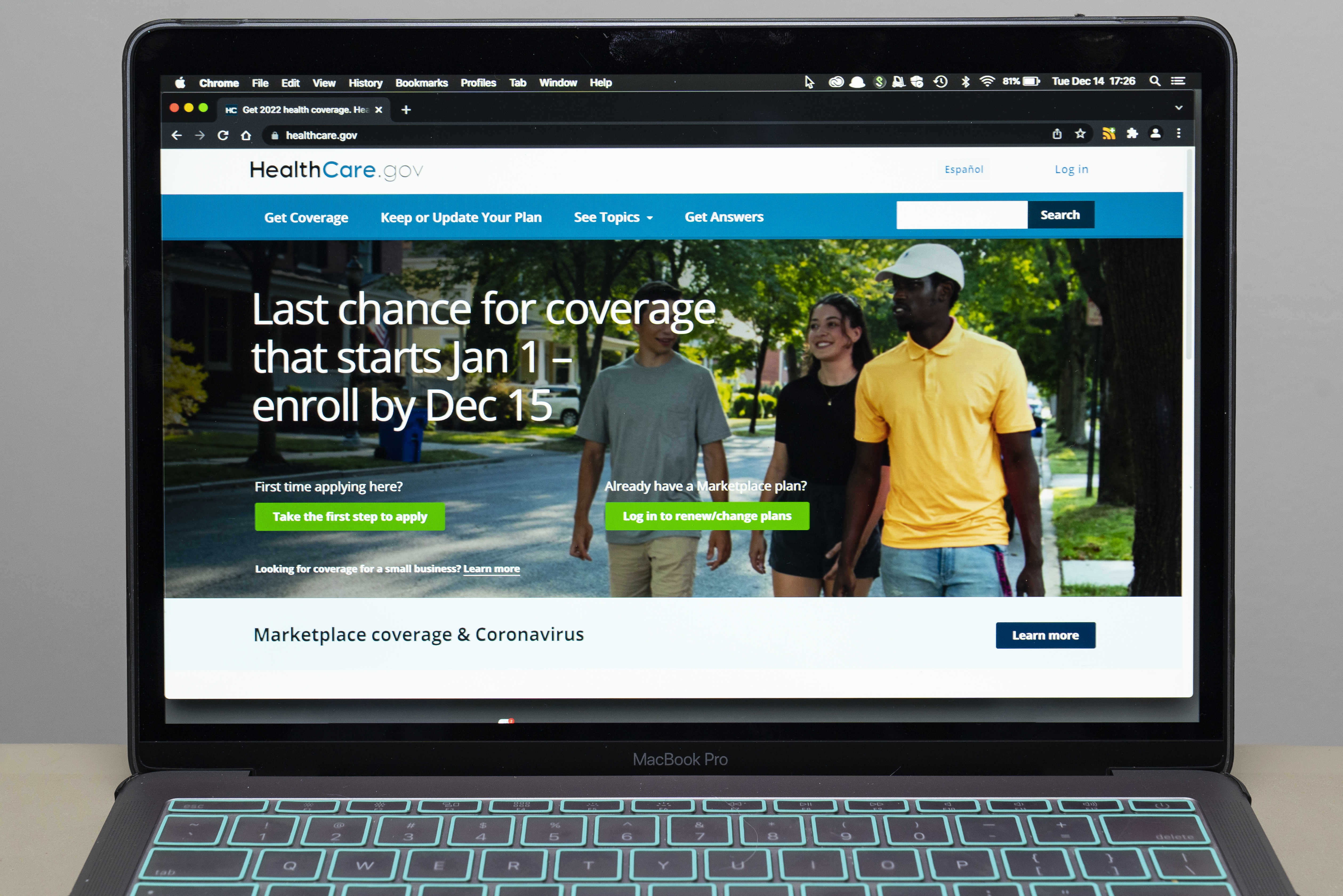 FILE - The healthcare.gov website is seen on Dec. 14, 2021, in Fort Washington, Md. A federal judge's ruling striking down a part of the Affordable Care Act requiring most insurers to cover preventive care including vaccines and screenings for cancer, diabetes and HIV was temporarily put on hold Monday, May 15, 2023, by a federal appeals court in New Orleans. (AP Photo/Alex Brandon, File)