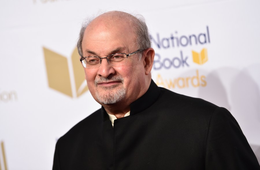 FILE - Salman Rushdie attends the 68th National Book Awards Ceremony and Benefit Dinner on Nov. 15, 2017, in New York. Writer Salman Rushdie has made a public speech nine months after being stabbed and seriously injured onstage, warning that freedom of expression in the West is under its most severe threat of his lifetime. Rushdie delivered a video message to the British Book Awards, where he was awarded the Freedom to Publish award on Monday evening May 15, 2023. (Photo by Evan Agostini/Invision/AP, File)