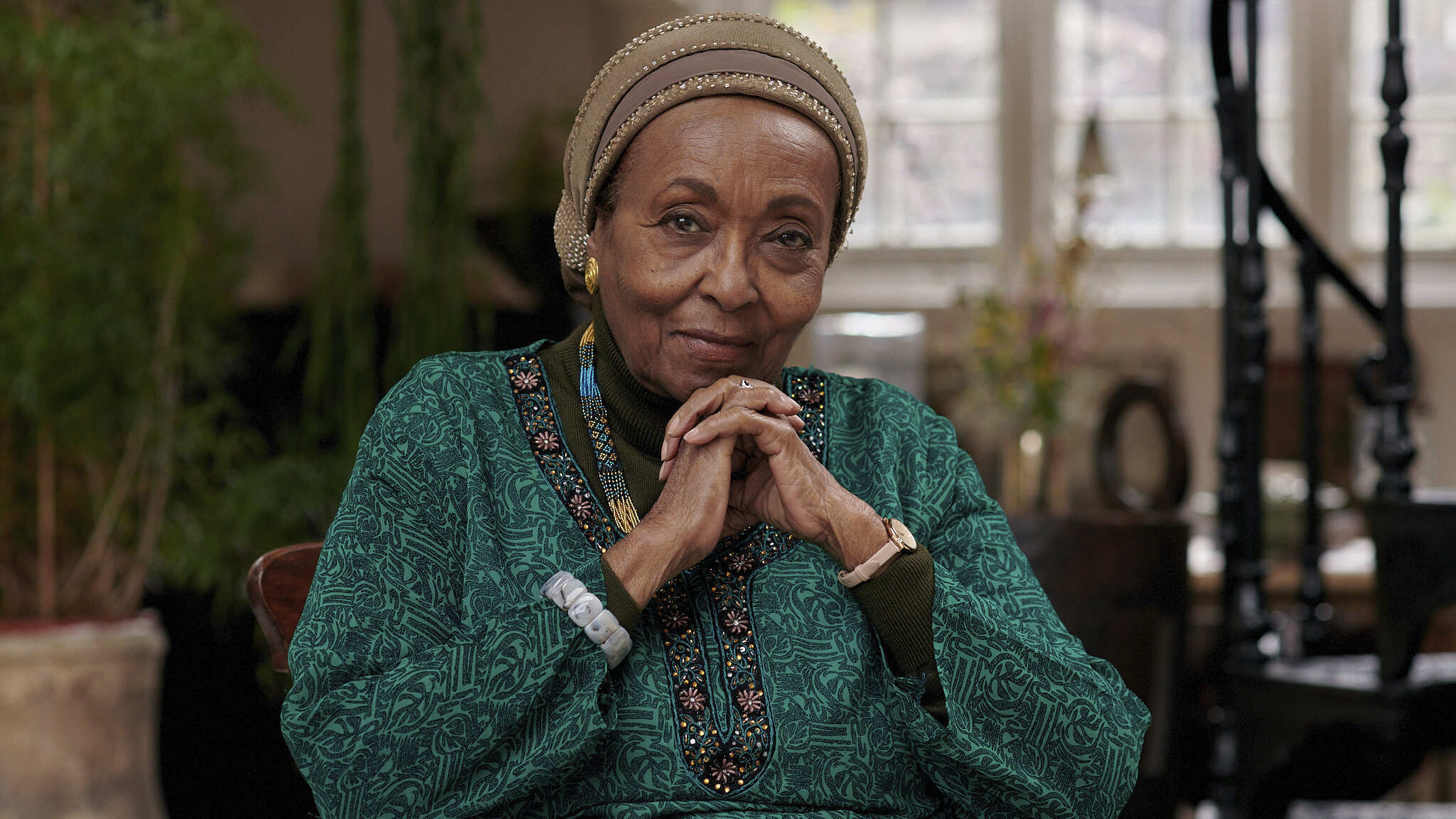 In this photo provided by the Templeton Prize in May 2023, Dr. Edna Adan Ismail sits for a portrait in London. Ismail, a nurse-midwife, hospital founder, and healthcare advocate who for decades has combatted female circumcision and strived to improve women’s health care in East Africa, was named Tuesday, May 16, 2023, as winner of the 2023 Templeton Prize, one of the world's largest annual individual awards. (Tim Cole/Templeton Prize via AP)