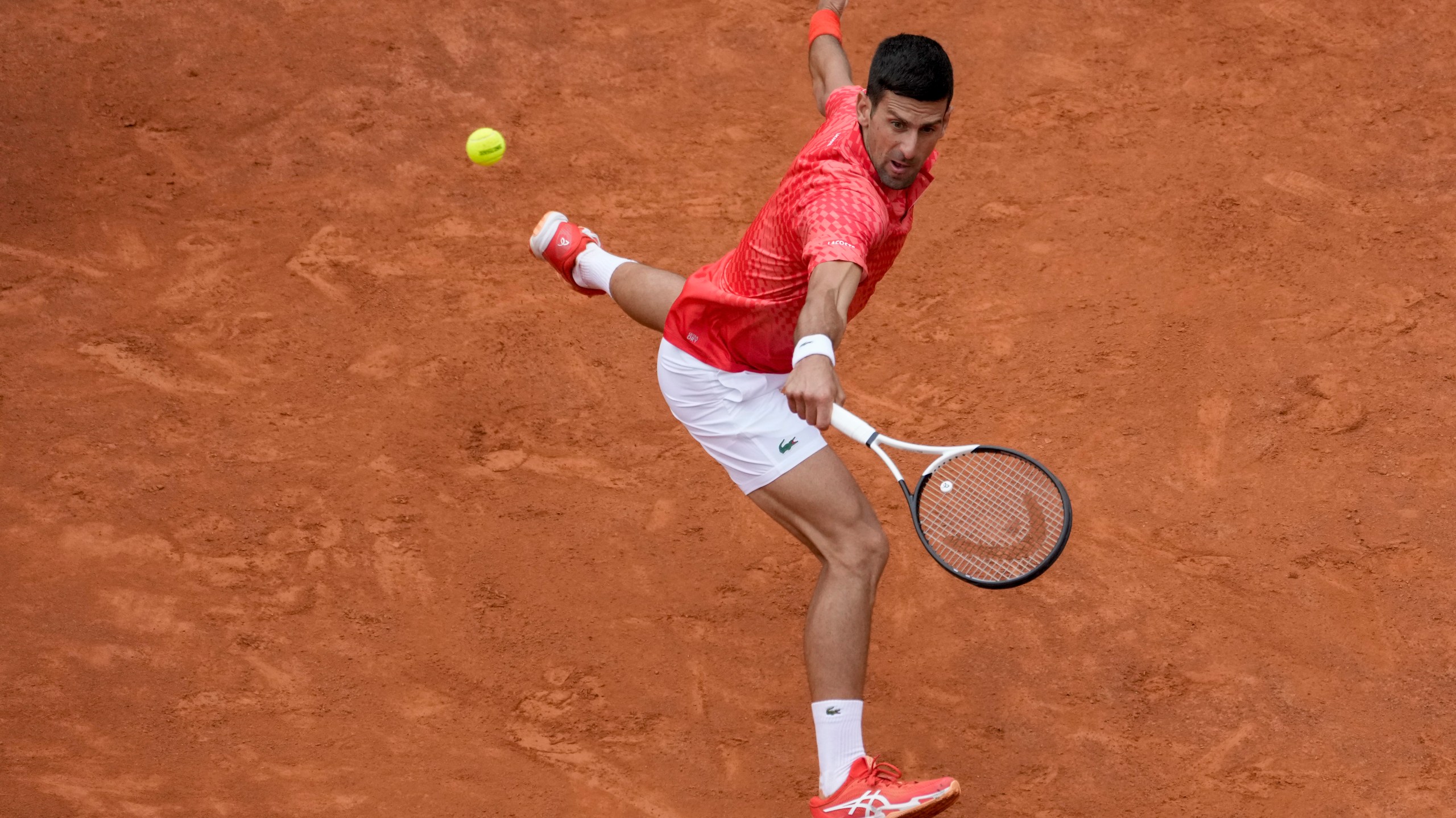 Novak Djokovic of Serbia returns the ball to Cameron Norrie of Britain at the Italian Open tennis tournament, in Rome, Tuesday, May 16, 2023. (AP Photo/Andrew Medichini)