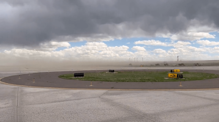 Dust blowing outside of Denver International Airport