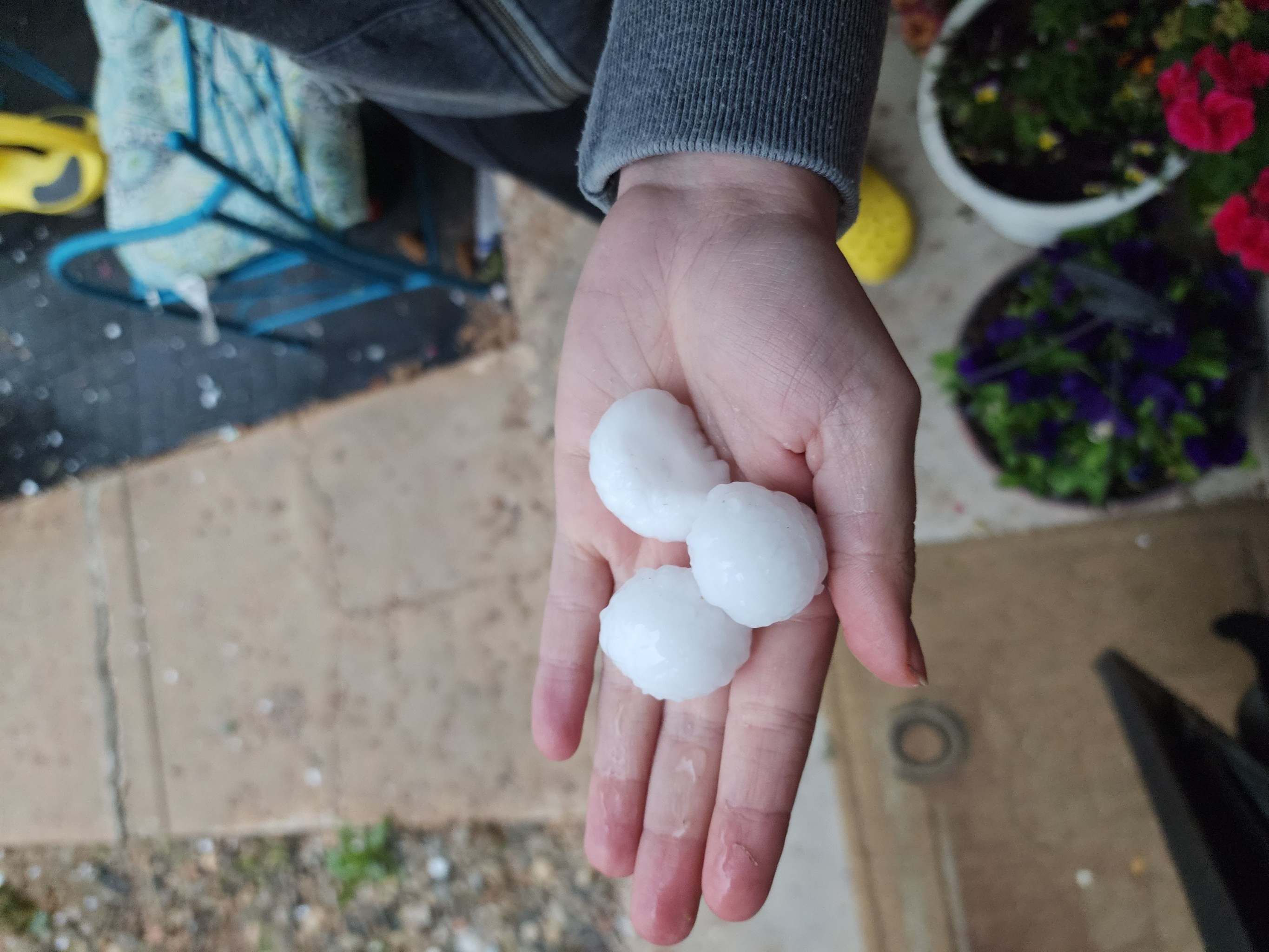 Hail at Hampden Avenue and Tower Road on May 10, 2023.