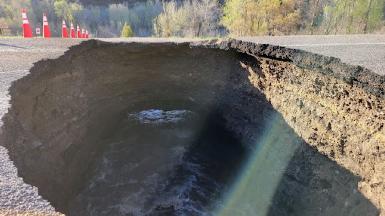 Large sinkhole on Colorado Highway 133